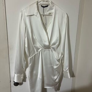 Zara Cream Satin Long Sleeve Dress